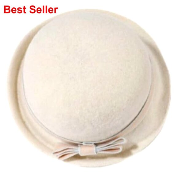 Vintage Felt Cloche Hat Polyester Bucket Fedora with Adjustable Drawstring